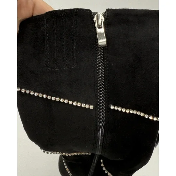 Lauren Lorraine Womens Boots Beyonce Black Rhinestones Knee Size 6.5 Statement - Picture 8 of 11
